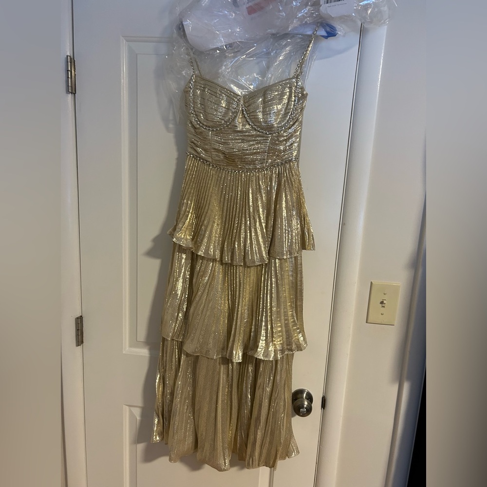 Self-Portrait Gold Tiered Dress
